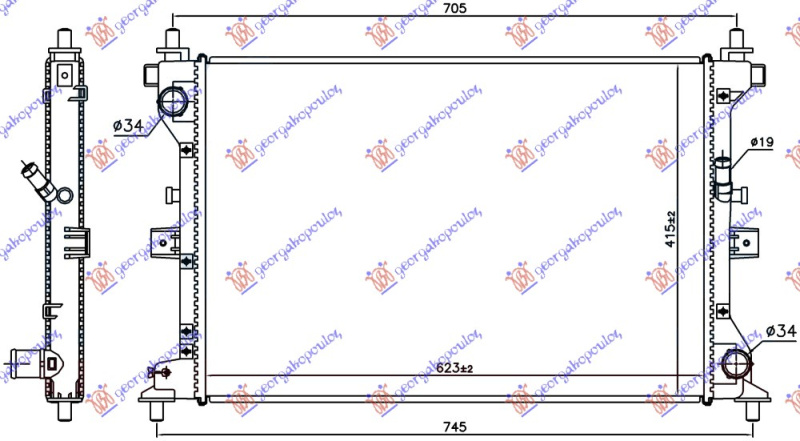 Radiator për motor 1.6 DDiS dizel (marsh manual) (623x415x27)