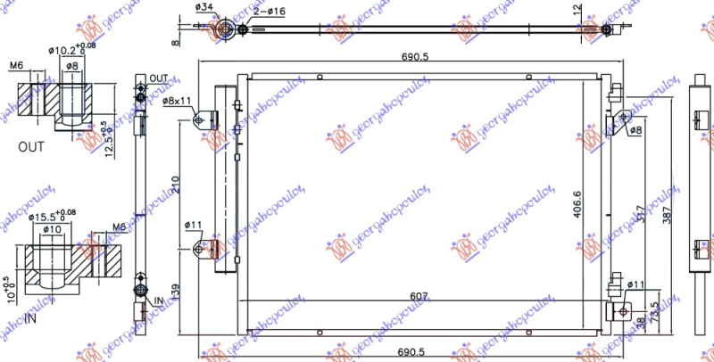 Radiator i kondicionerit 1.6 DDiS dizel (607x407x12) me START STOP sistem