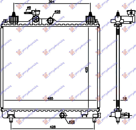 Radiator për motor 1.2 benzinë (425x485x16) (KOYO)