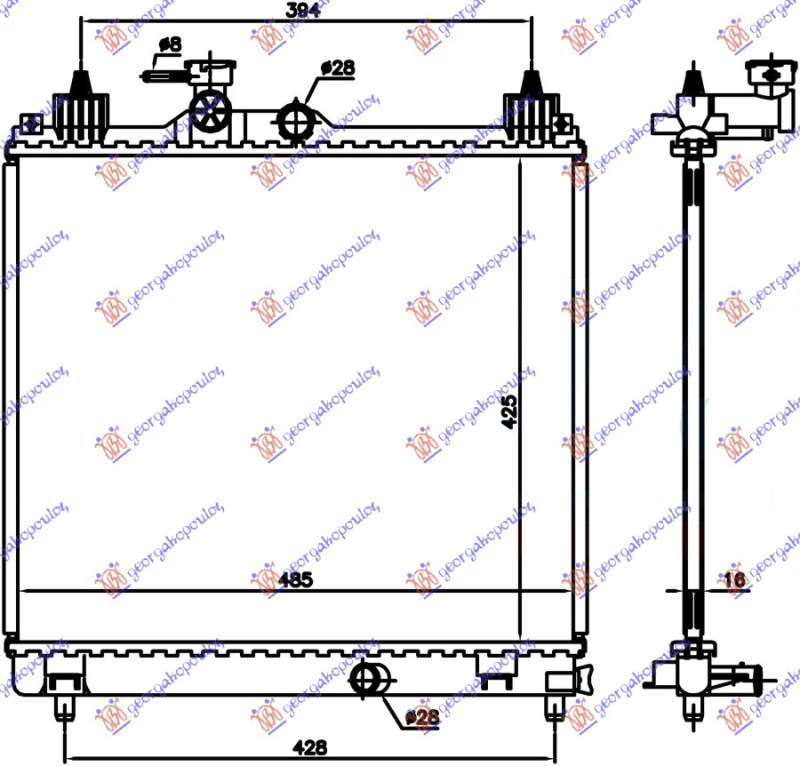 Radiator për motor 1.2 benzinë (425x485x16) (KOYO)