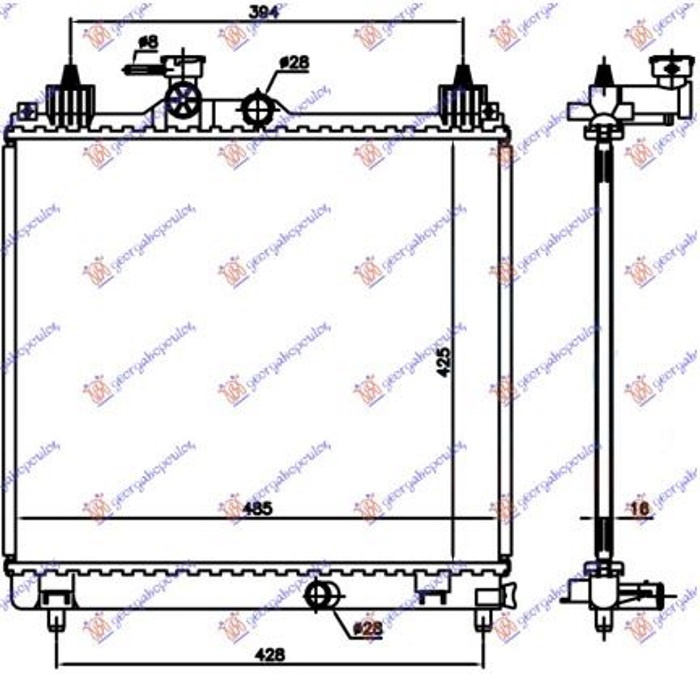 Radiator për motor 1.2 benzinë (425x485x16)