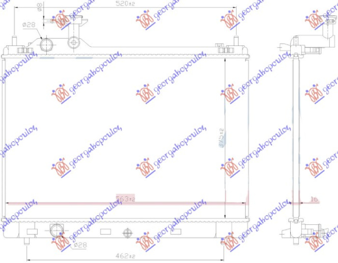 Radiator për motor 1.2 benzinë (400x540) (KOYO)
