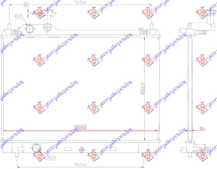 Radiator për motor 1.2 benzinë (400x540) (KOYO)