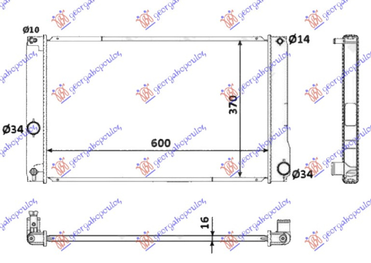 Radiator për motor 1,8 hibrid (marsh manual/automatik) (60x35x16)
