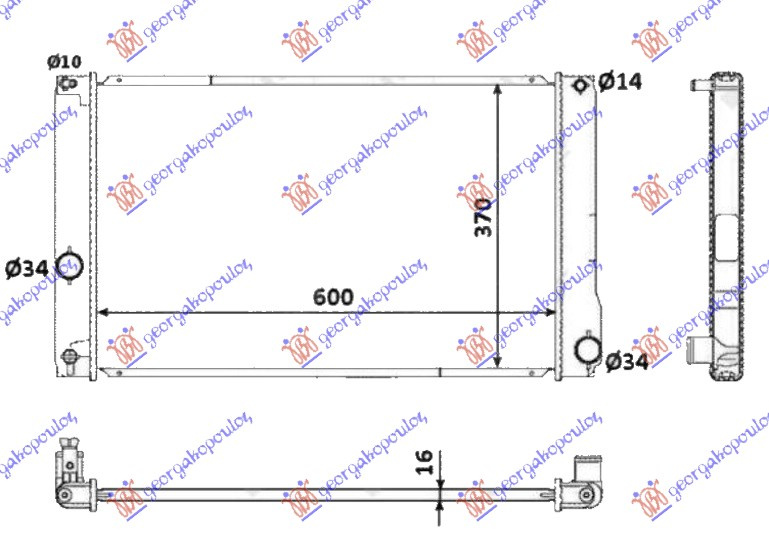 Radiator për motor 1,8 hibrid (marsh manual/automatik) (60x35x16)