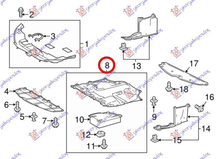 Mbrojtje/kapak nën motor pjesa e mesme