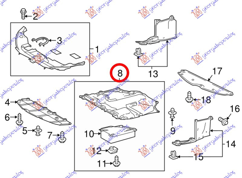 Mbrojtje/kapak nën motor pjesa e mesme