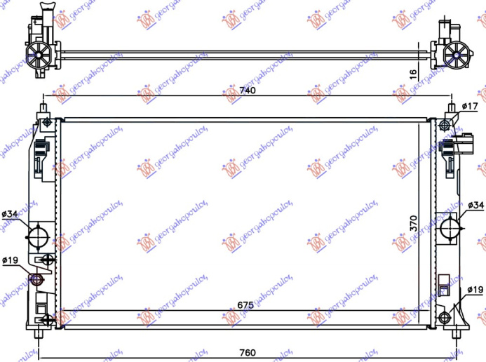 Radiator për motor 1.8 hibrid (675x370x16)