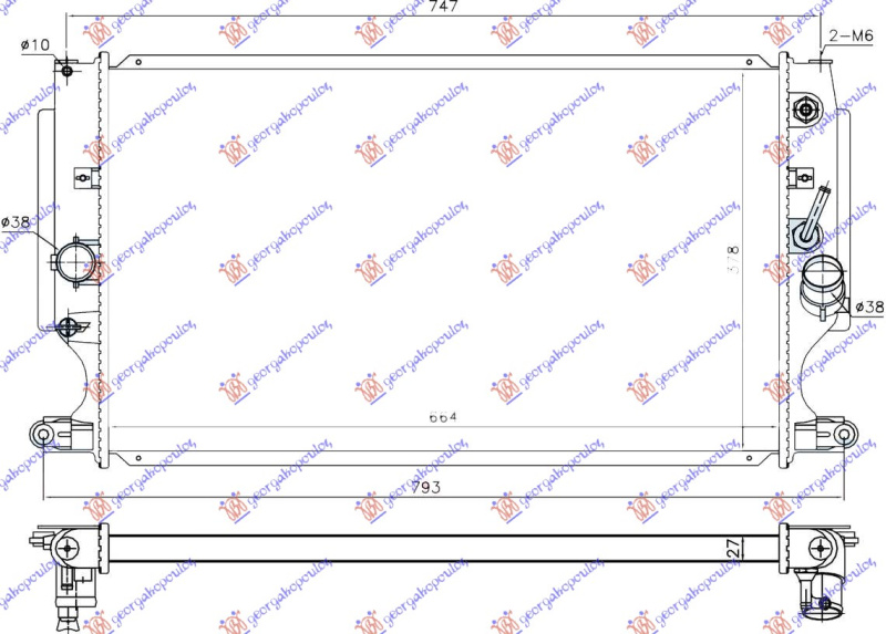 Radiator për motor 2,2 D4D dizel (me/pa kondicioner) (marsh automatik) (664x378) (KOYO)