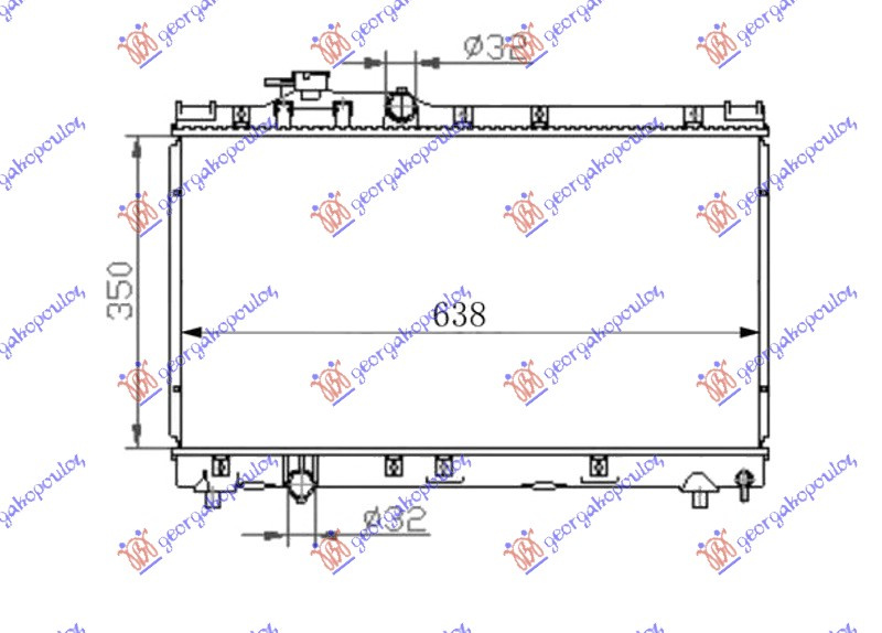 Radiator për motor 1.8 benzinë (350x638x26)