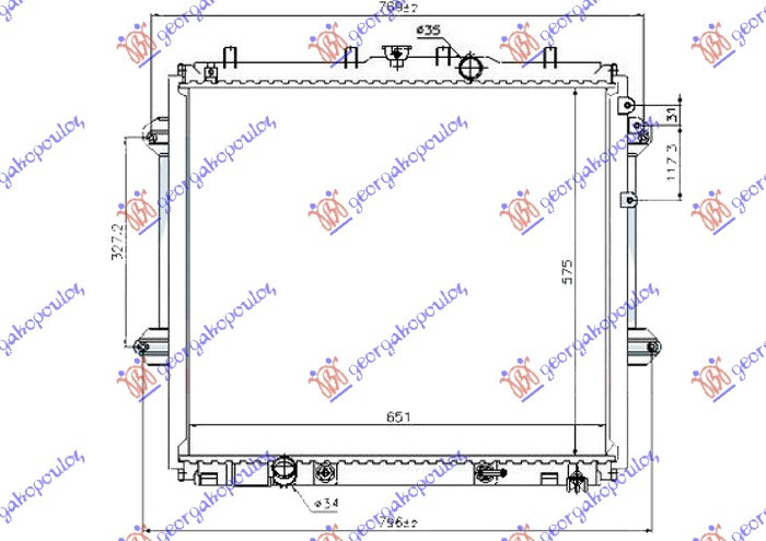 Radiator për motor 4.0i V6 benzinë (marsh automatik) (570x650x26)