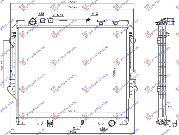 Radiator për motor 2.4 D dizel (marsh manual) (550x650x27)