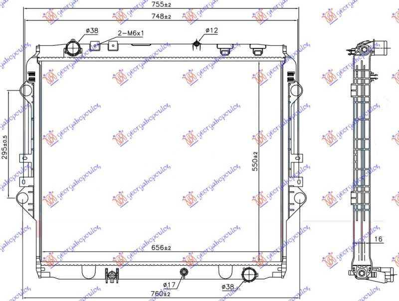 Radiator për motor 2.4 D dizel (marsh manual) (550x650x27)