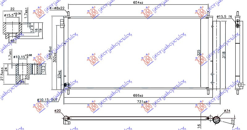 Radiator i kondicionerit 2.0 D4D dizel (696x325x16)