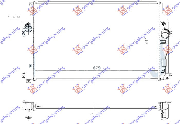 Radiator për motor 2.0-2.2 D4D dizel (marsh manual) (670x410x26)