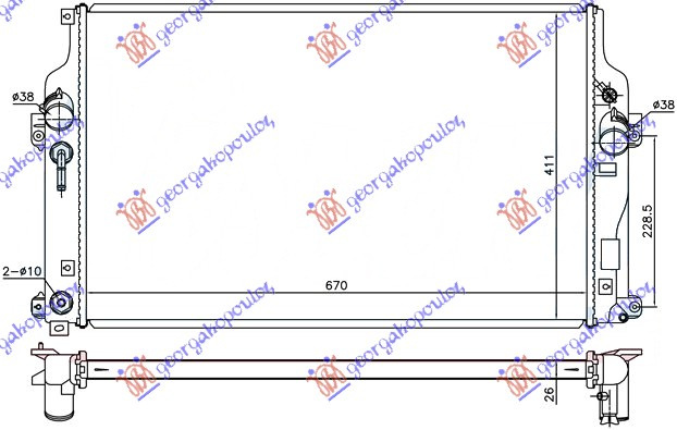 Radiator për motor 2,2 D4D (marsh automatik) (67x43x2,7)