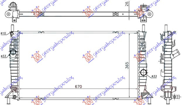 Radiator për motor RS305-350-ST225 benzinë (67x36.5)