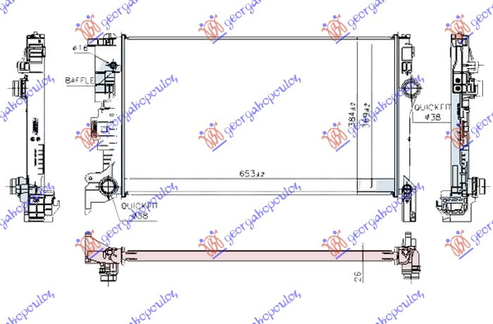Radiator për motor të gjitha modelet benzinë/dizel (650x370x26)