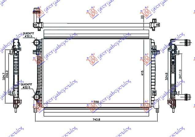 Radiator për motor 1.6i 16V (65x41.5x2.3)