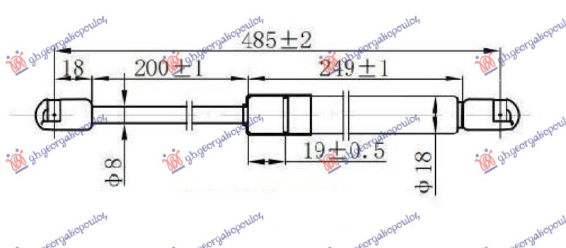 Amortizues (një) për derën e bagazhit 3/5 dyer (484L-530N)