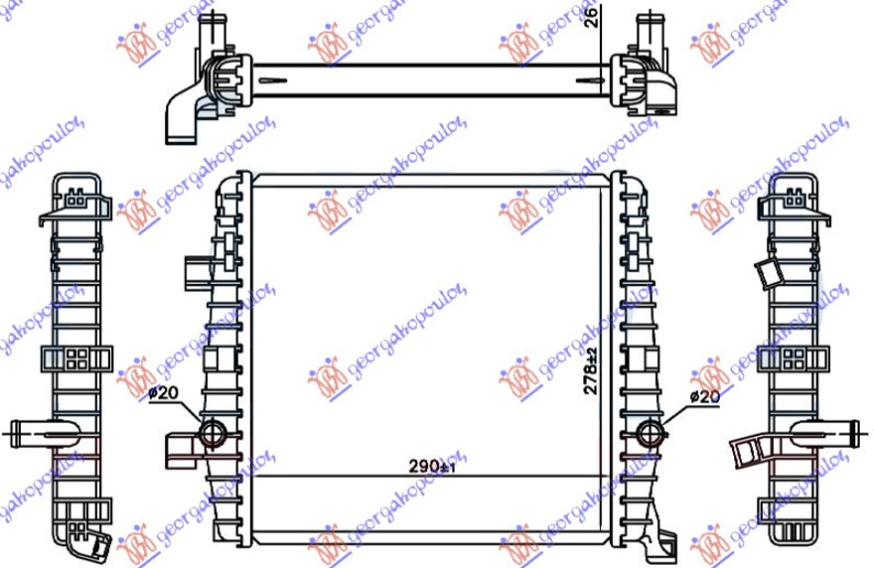 Radiator shtesë për motor 3.0 TSI hibrid (marsh automatik) (29x27,8x2,6)