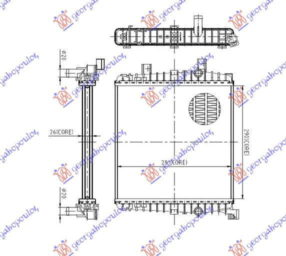 Radiator shtesë për motor 3.0 TSI hibrid (marsh automatik) (300x290x25)