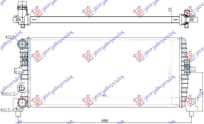 Radiator për motor 1.0 Tsi benzinë (590x260x26)