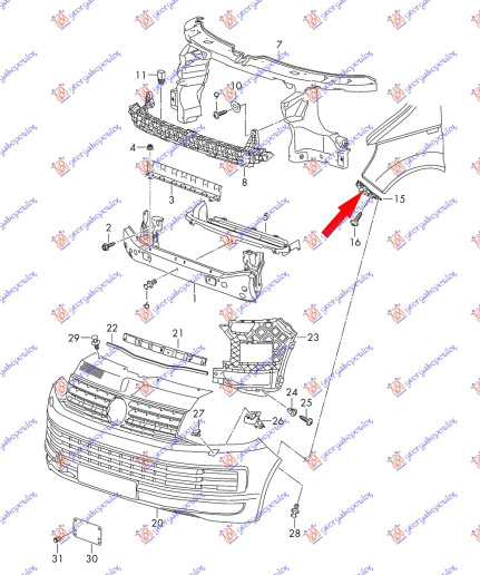 Shtërngues/mbajtës në parakolpin e përparmë i sipërm plastik