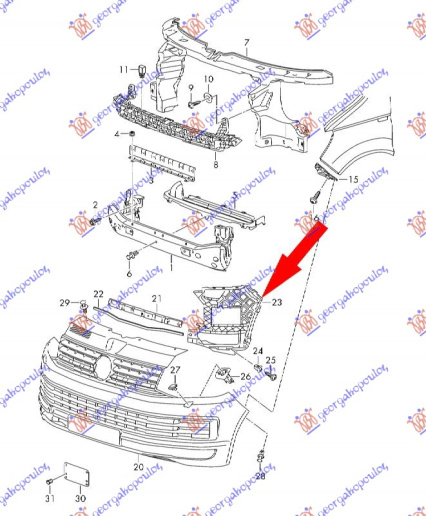 Shtërngues/mbajtës në parakolpin e përparmë anësor plastik i poshtëm