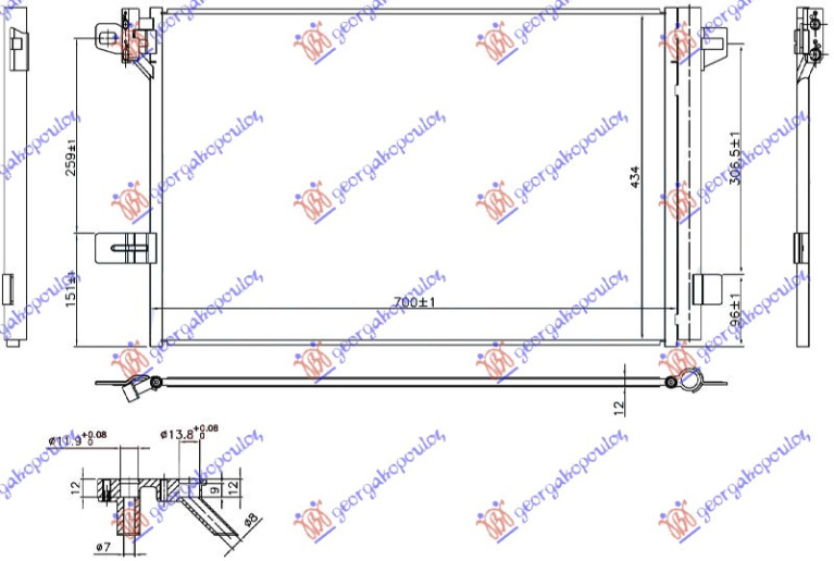 Radiator i kondicionerit 2.0 TFSI/2.0 TDI (70x43.4x1.2)