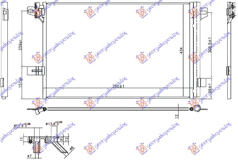 Radiator i kondicionerit 2.0 TFSI/2.0 TDI (70x43.4x1.2)