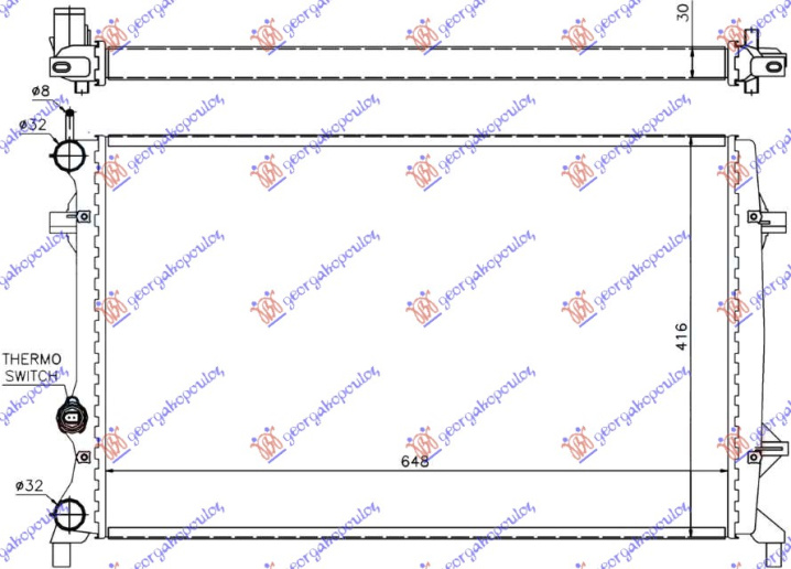 Radiator për motor 1.6-2.0-2.5FSi(marsh manual/automatik) (me/pa kondicioner) (65x41.6)