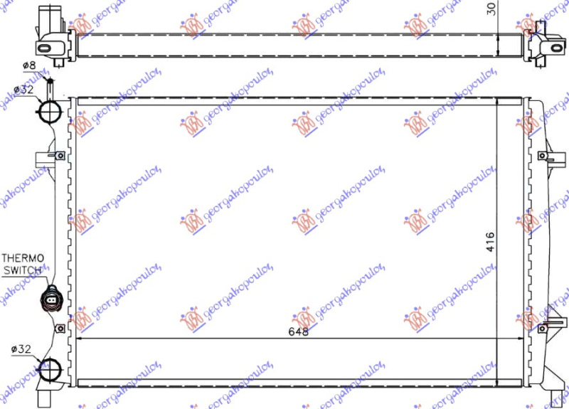 Radiator për motor 1.6-2.0-2.5FSi(marsh manual/automatik) (me/pa kondicioner) (65x41.6)