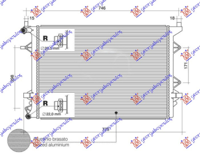 Radiator shtesë për motor 1.4 TSI benzinë - 2.0 TDI dizel (628x441x16)