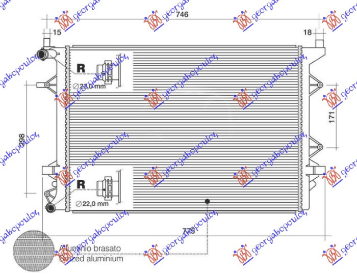 Radiator shtesë për motor 1.4 TSI benzinë - 2.0 TDI dizel (628x441x16)
