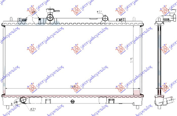 Radiator për motor 1.8-2.0-2.3 benzinë (marsh manual) (375x730x16) 05-
