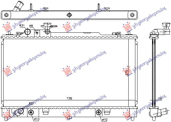 Radiator për motor 1.8-2.0 benzinë (marsh automatik) (375x730x16) 05- (KOYO)