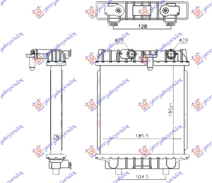 Radiator shtesë për motor 2.0 TFSi benzinë (195x190x26)