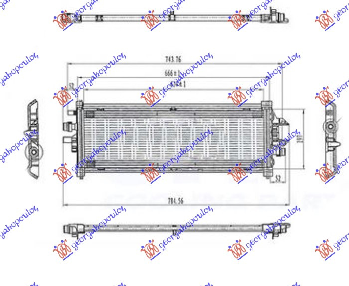 Radiator shtesë për motor (624x185x16)