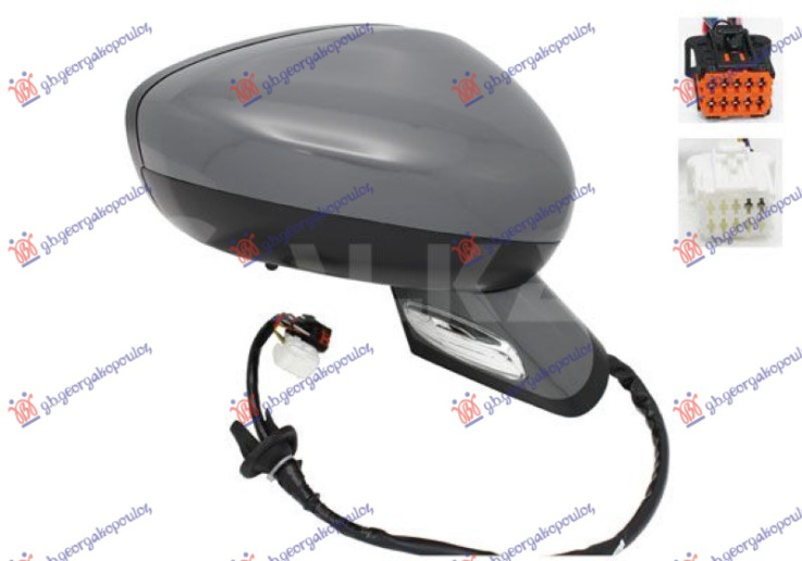 Pasqyrë elektrike me ngrohje (elektrik-me palosje) (gati për ngjyrosje) (me drita pulsuese) +Dritë) (xham i lakuar)