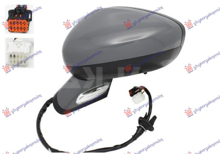 Pasqyrë elektrike me ngrohje (elektrik-me palosje) (gati për ngjyrosje) (me drita pulsuese) +Dritë) (xham i lakuar)