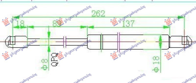 Amortizues (një) për derën e bagazhit sedan (268L-510N)