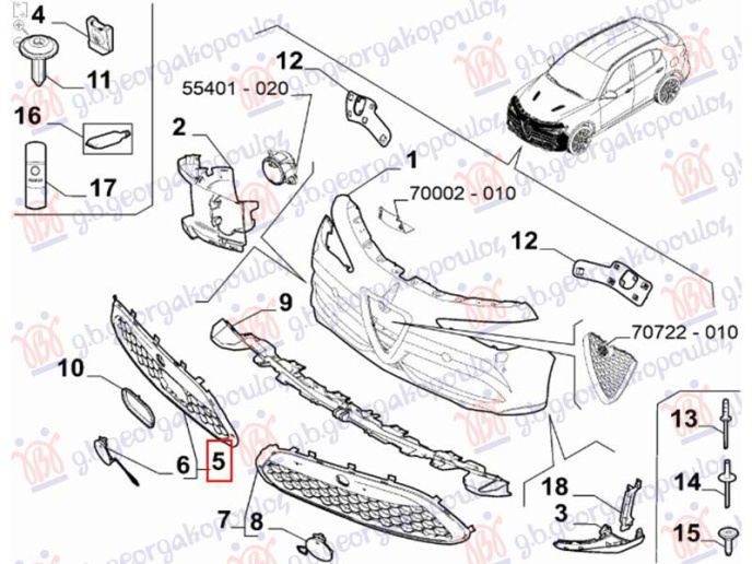 Grilë qendrore në parakolpin e përparme (Origjinal)