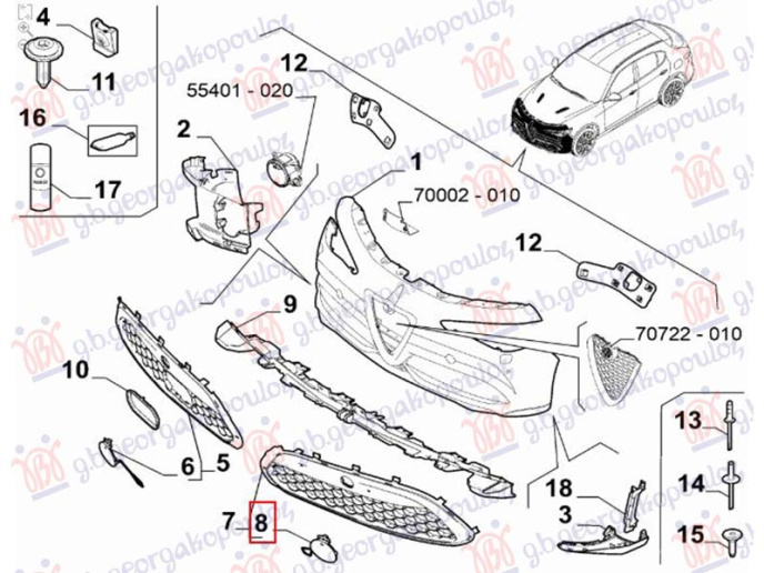 Kapak për çengel në parakolpin e përparëm