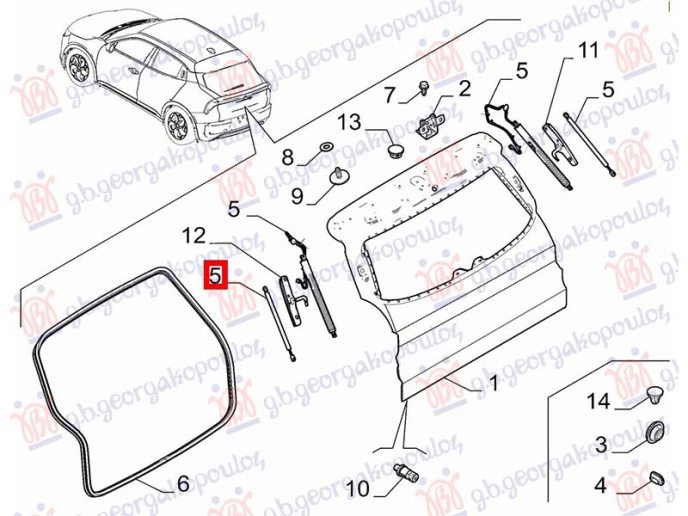 Amortizator (një) derë bagazhi (Origjinal)