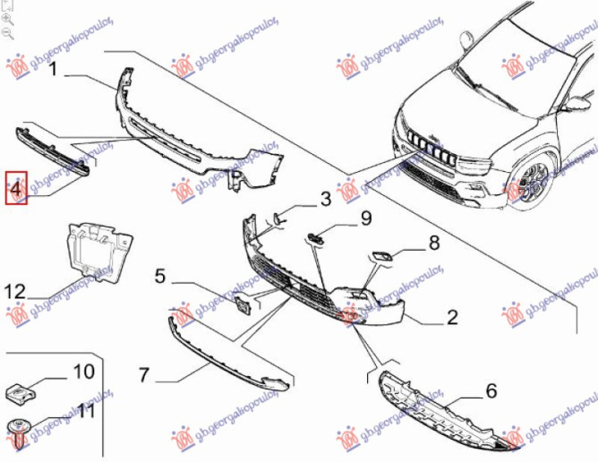 Grilë qendrore në parakolpin e përparme