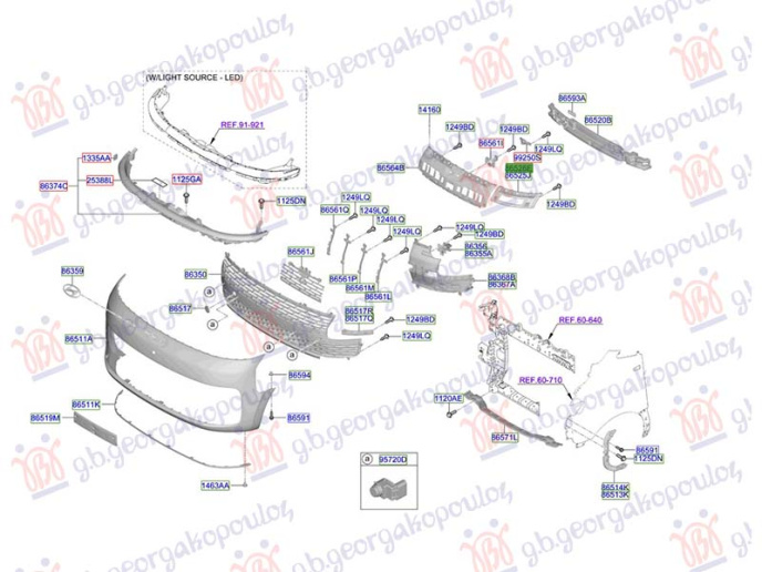 Shtërngues/mbajtës në parakolpin e përparmë i sipërm plastik