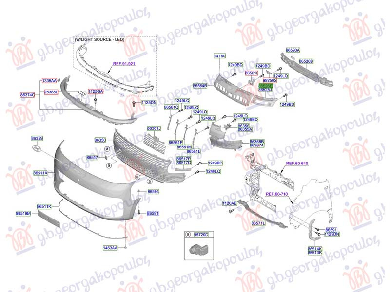 Shtërngues/mbajtës në parakolpin e përparmë i sipërm plastik