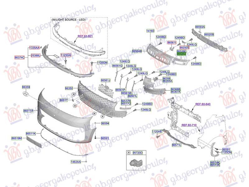 Shtërngues/mbajtës në parakolpin e përparmë i sipërm plastik