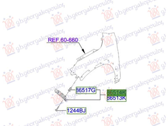 Kapëse/mbajtëse plastik e parakolpit anësorë të përparmë (Origjinal)